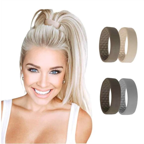 4 pc Hair Ties Medium No Damage Bendable Ponytail Holders Light Brown